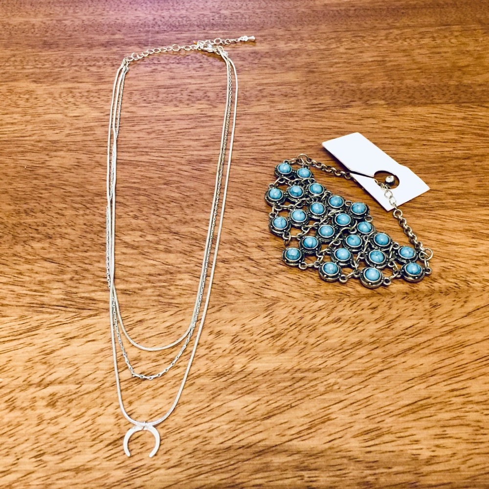 Western silver necklace and turquoise bracelet